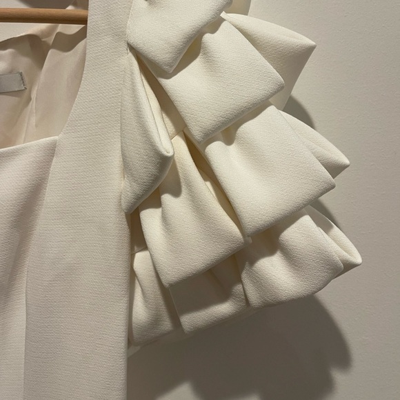 Badgley Mischka Cream Midi Dress Puff Origami Sleeves Square Neck size 8 NWOT - Picture 3 of 11